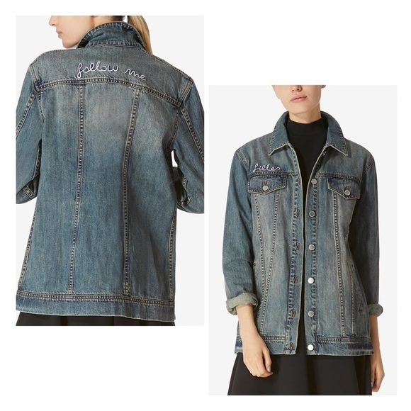 Avec Les Filles Follow Me Embroidered Jean Jacket Size Small 100% Cotton - Picture 1 of 9